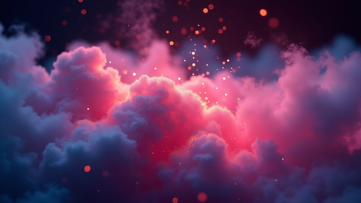 Neon Vape-Wolken mit Diamantfunkeln im Hintergrund.