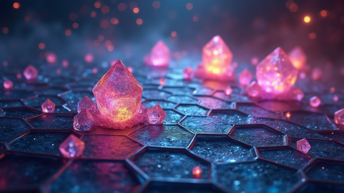 Un diseño hexagonal con cristales espaciales vibrantes.