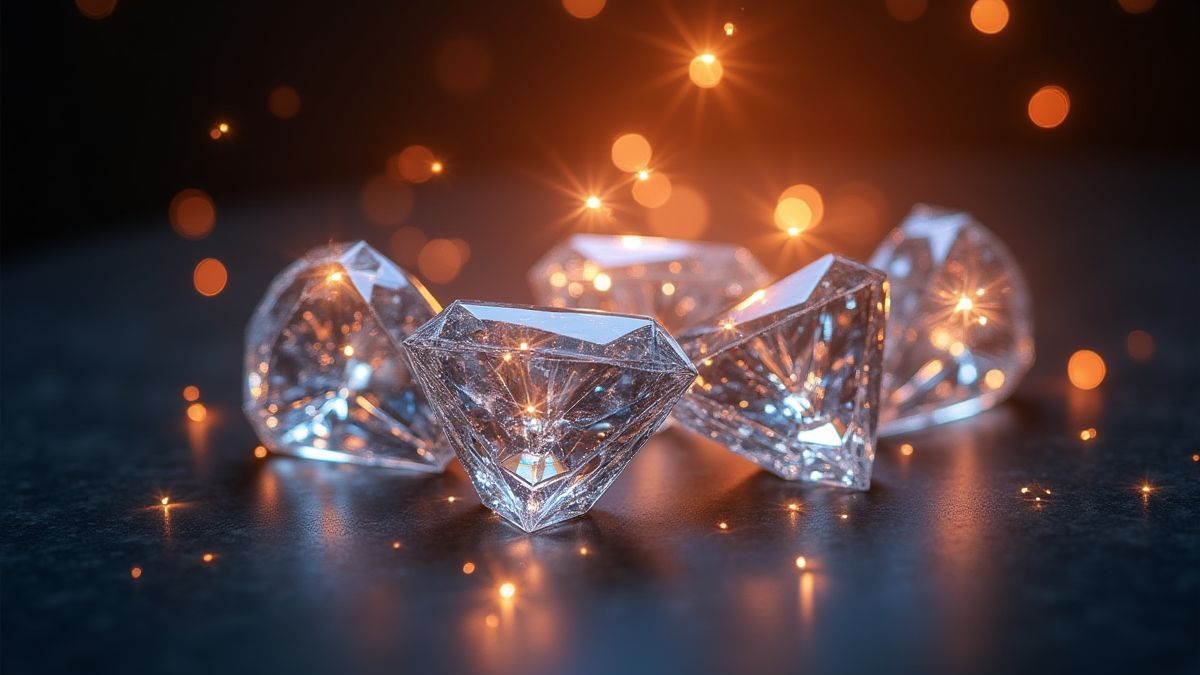 Cinco diamantes brillantes agrupados en una luz resplandeciente.