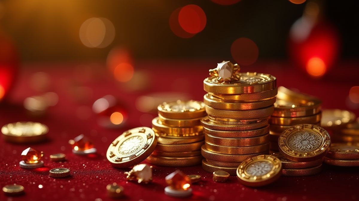 Een luxe casino met goud en juwelen.