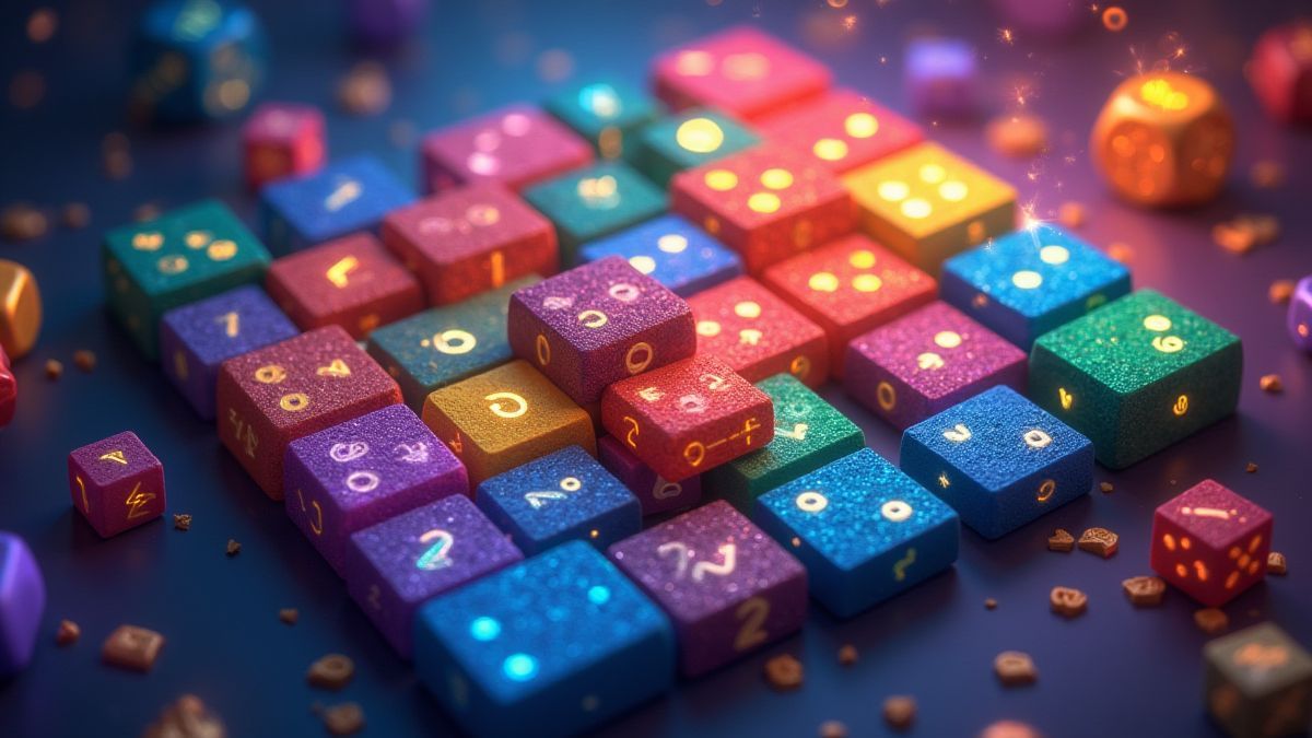 Ein magisches Umfeld mit einem Raster voller bunter Würfel.