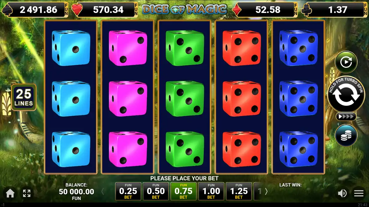 Écran du jeu de base de la machine à sous Dice of Magic