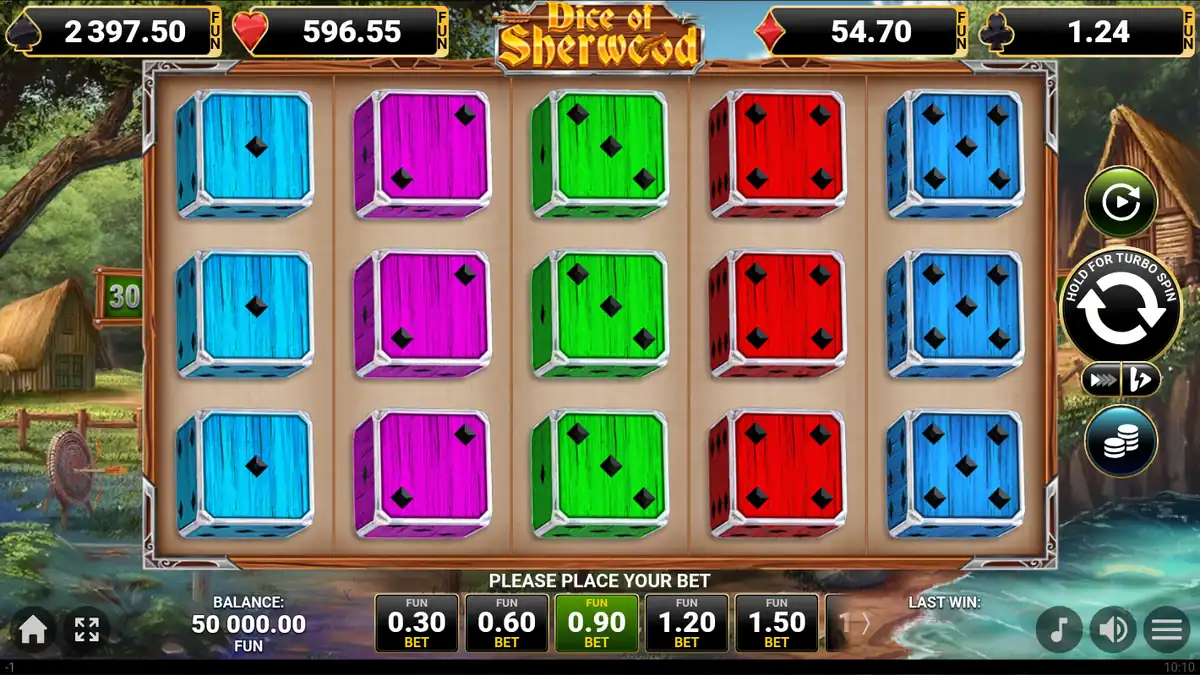 Bildschirm des Basisspiels von Dice of Sherwood