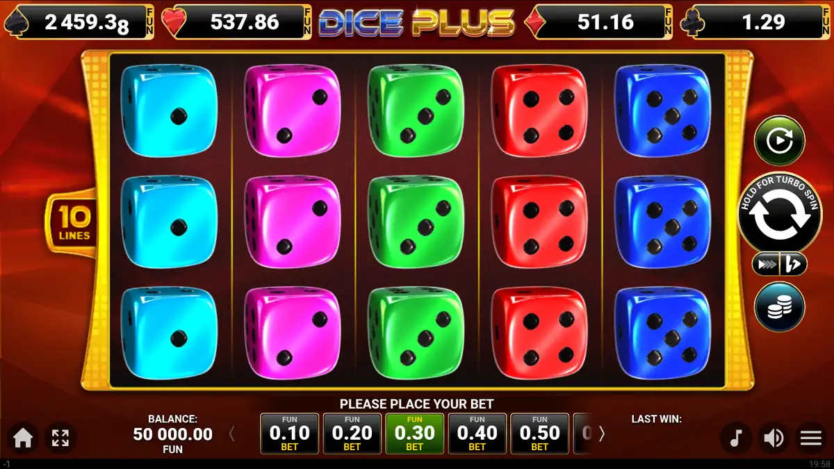 Dice Plus Basisspiel-Bildschirm