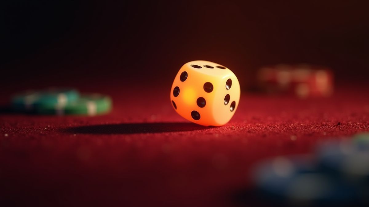 Glowing dice rolling on a casino table