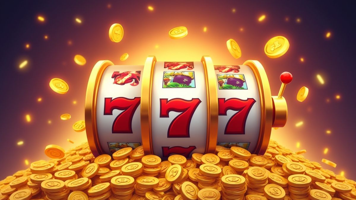 Goldene Münzen und Schätze, die hinter den Walzen eines Slots erscheinen.