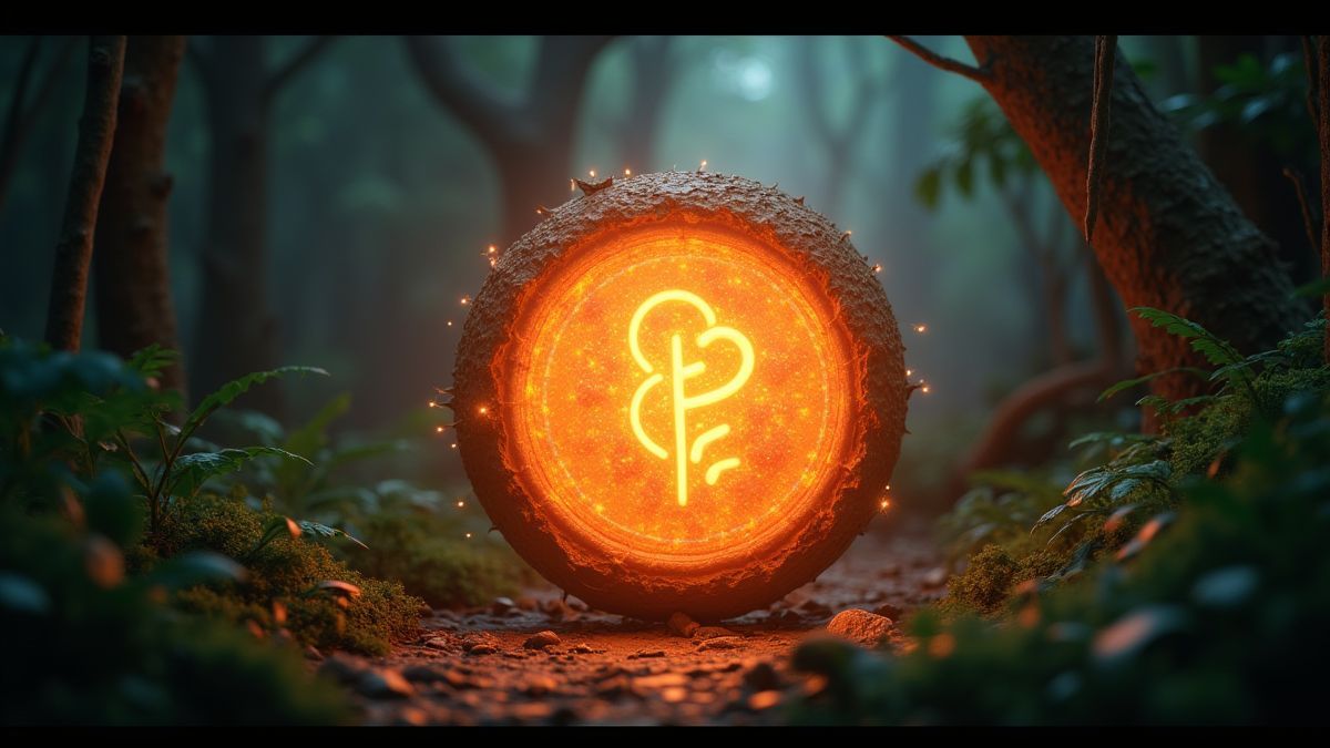 Glowing scatter symbol in a prehistoric jungle