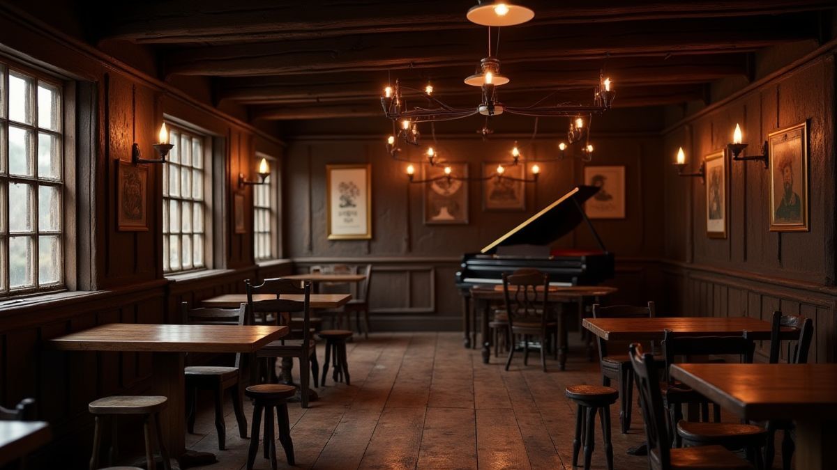 Interior de um saloon do velho oeste.