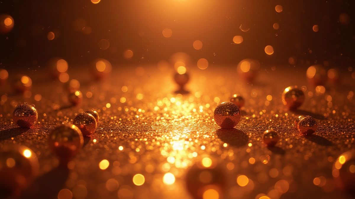 A glowing disco floor with golden balls everywhere.