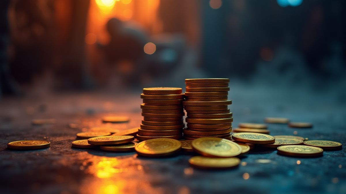 Un montón de monedas doradas sobre una pista de baile espeluznante.
