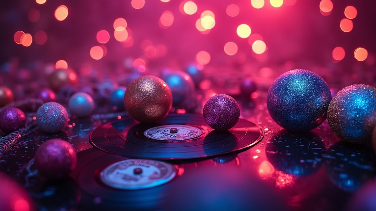 Scène verlicht met neonlichten en een typische spiegelbal uit de jaren '80.