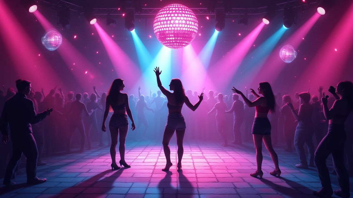 Disco-Themen-Bonusrunde mit strahlenden Lichtern und leuchtenden Diskokugeln.