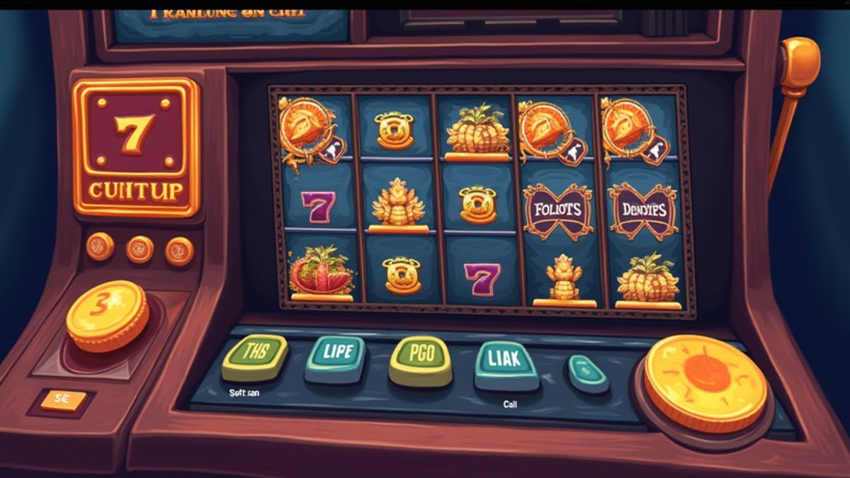 Controles de caça-níqueis destacando moedas e linhas de pagamento