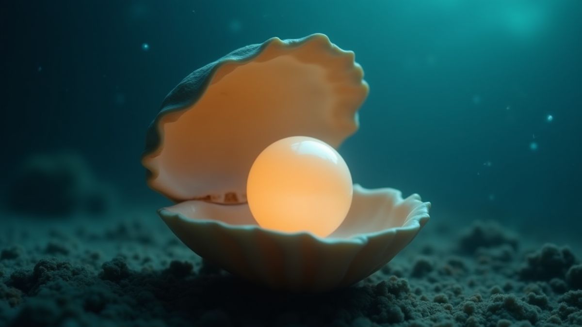 Een glanzende parel binnen een schelp