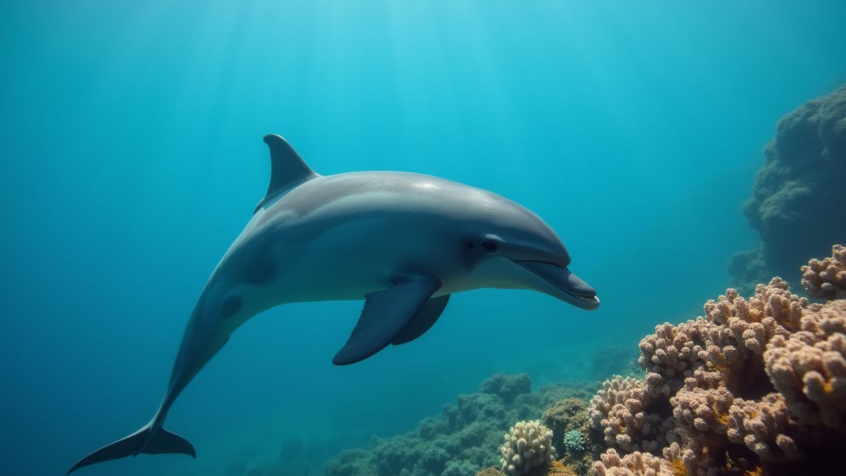 Un delfin nage près des récifs coralliens dans un cadre marin.