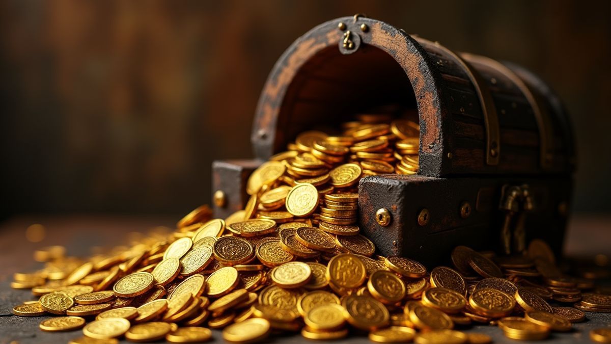 Middeleeuwse kist vol met munten en schatten