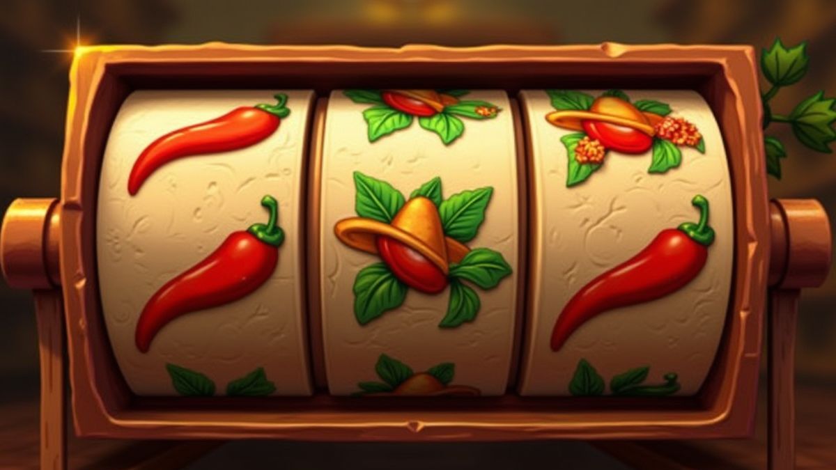 Drehende Walze mit Symbolen von Paprika und Sombreros.