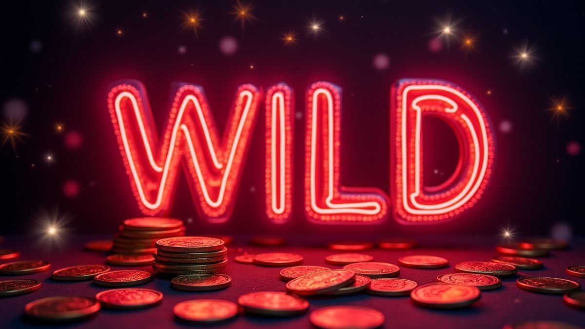 Heldere neon met wild-symbool omringd door munten