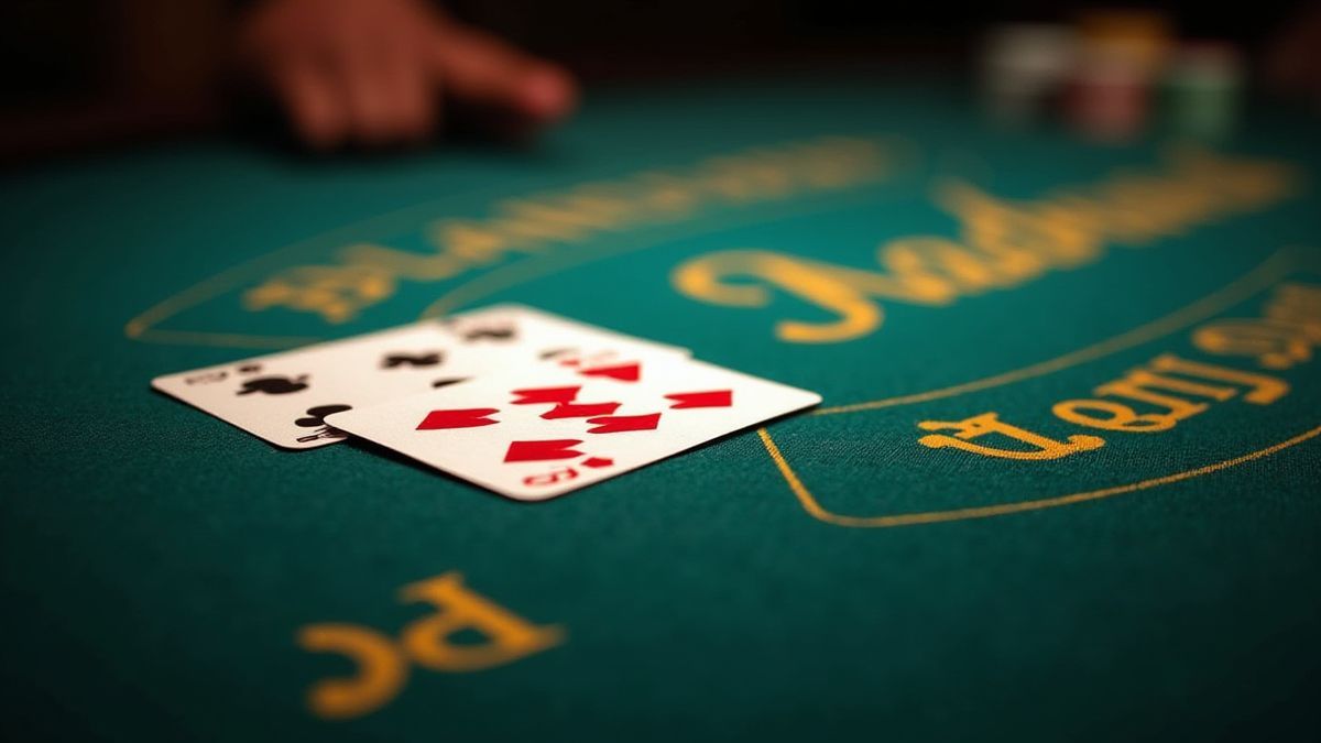 Mesa de blackjack con cartas del crupier expuestas y fichas