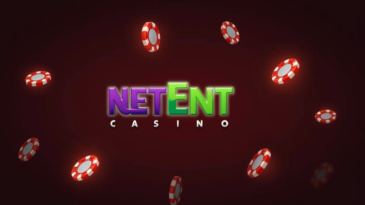 Logo da NetEnt com fichas de cassino brilhantes.