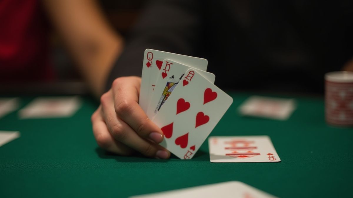 Detaillierte Pokerkarten in Aktion in einem Casino.