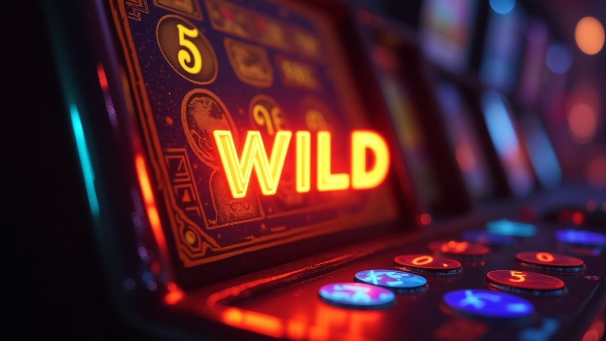 Wild symbol on a retro slot machine interface.