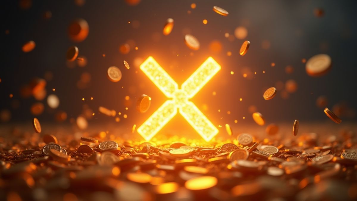 Vermenigvuldigingssymbool omringd door glanzende munten.