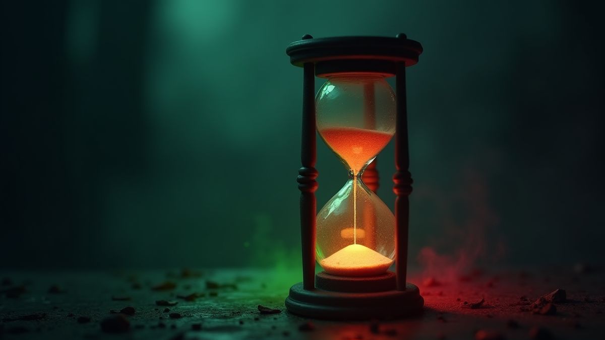 Eine leuchtende Sanduhr mit grünen und roten Indikatoren.