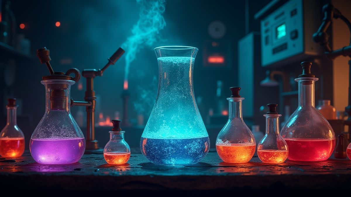 Ein mysteriöses Labor mit sprudelnden Tränken und seltsamen Instrumenten.
