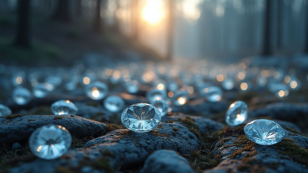 Glänzende Diamanten in einer mittelalterlichen Landschaft.