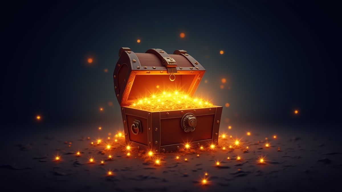 A glowing treasure chest surrounded by sparkling stars.