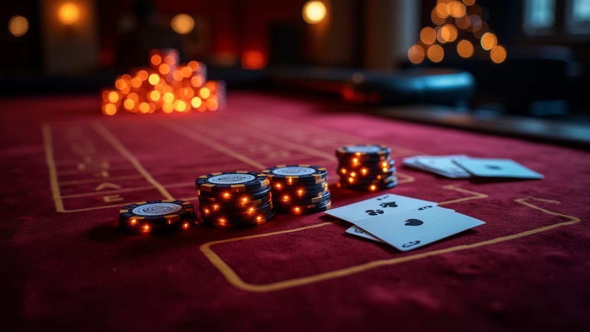 Eleganter Casino-Tisch mit Chips und Karten.