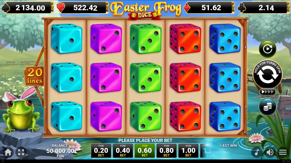 Bildschirm des Easter Frog Dice Basisspiels
