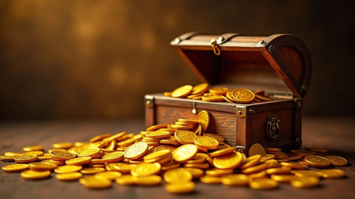 Gold coins spilling out of a treasure chest.