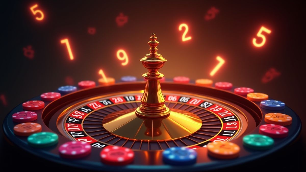 Casino chips en nummers die rond een roulette zweven