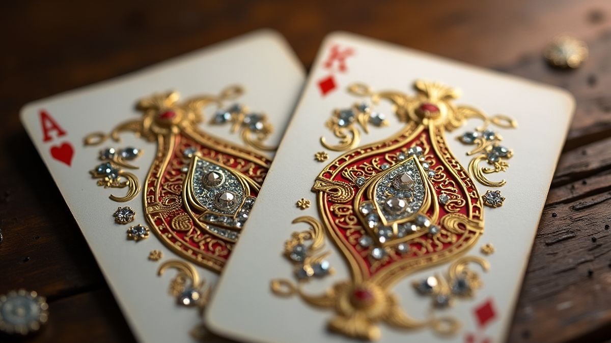 Spielkarten mit goldenen Details und Diamanten.