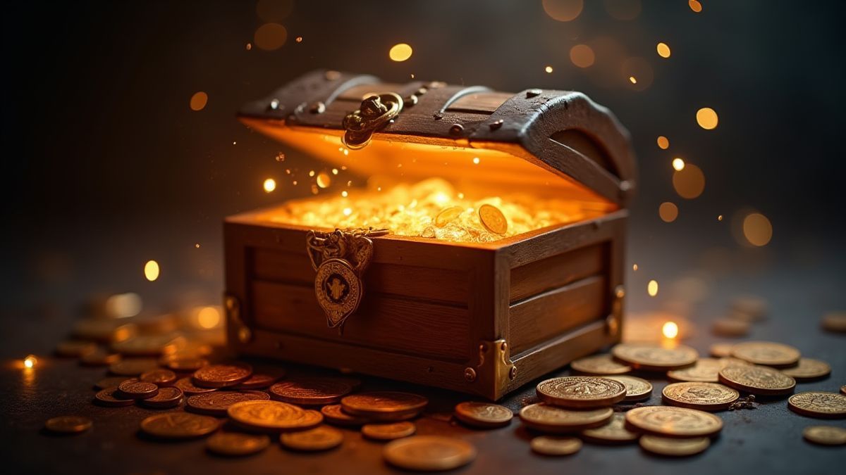 A treasure chest full of shining coins.