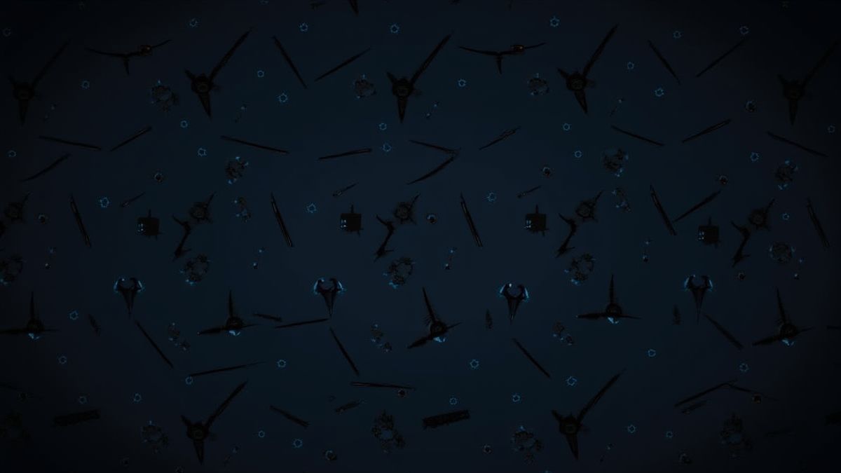 Dark background with glowing weapons like shurikens and swords.