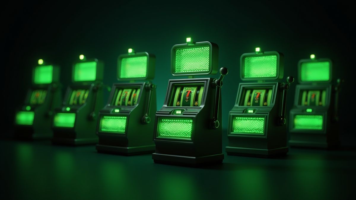 Mini machines à sous illuminées en vert avec des symboles de jackpot.