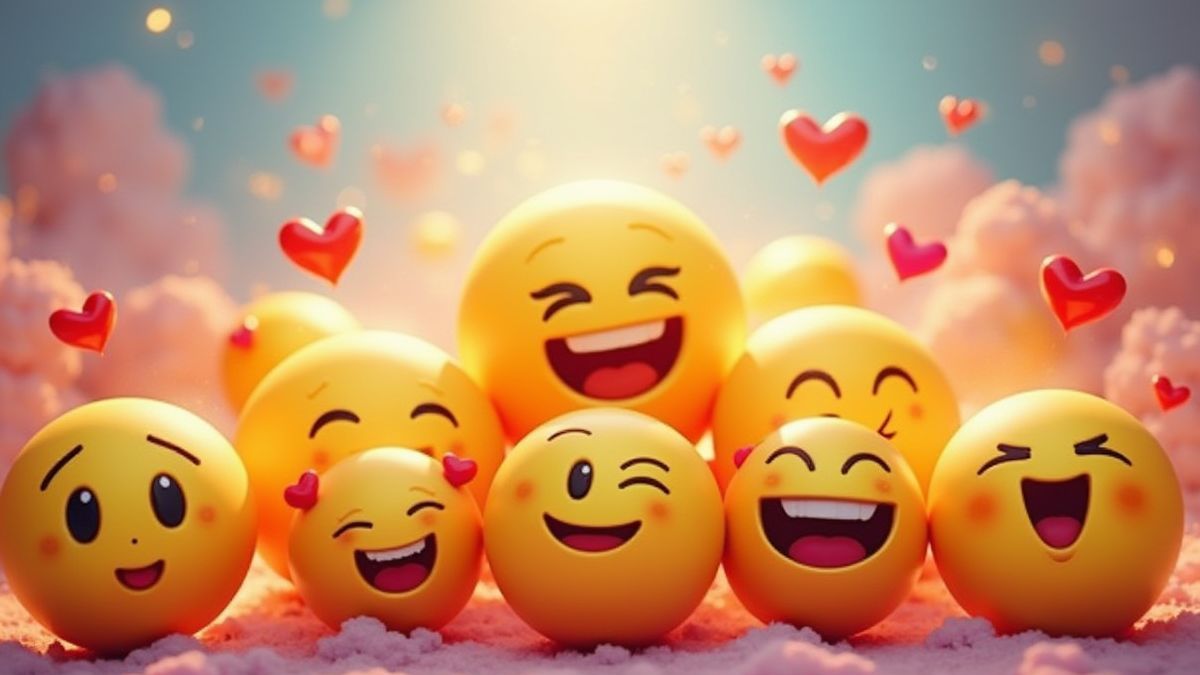 Grupo de emojis jogando em um ambiente digital colorido.