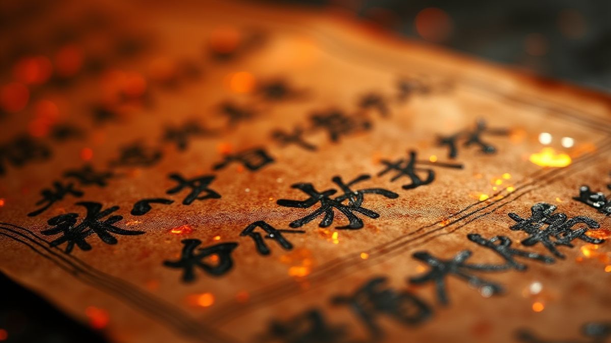 Des rouleaux de calligraphie chinoise ancienne avec des effets d'encre lumineuse.