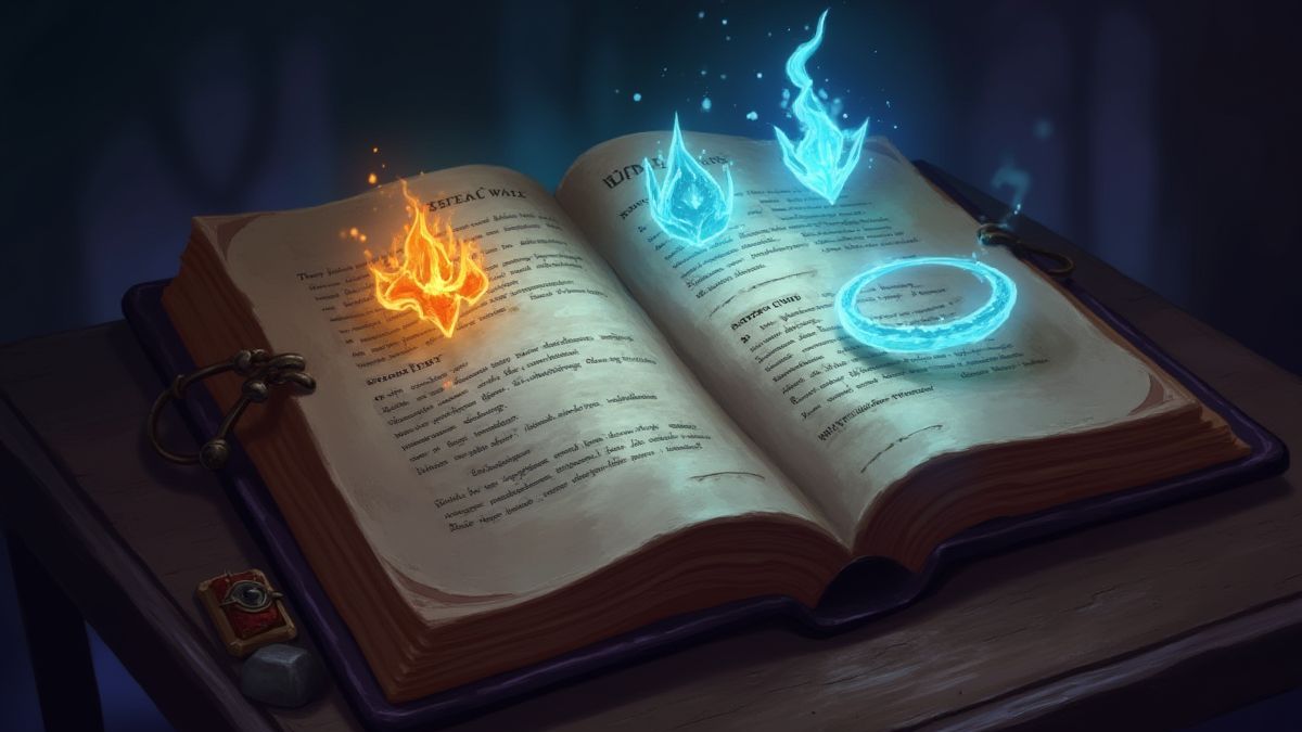 Guía de juego mágica con símbolos encantados.