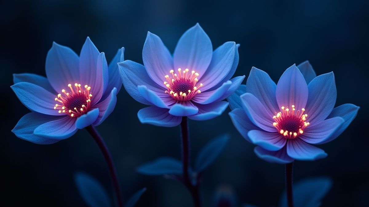 Flores místicas brilhando na escuridão