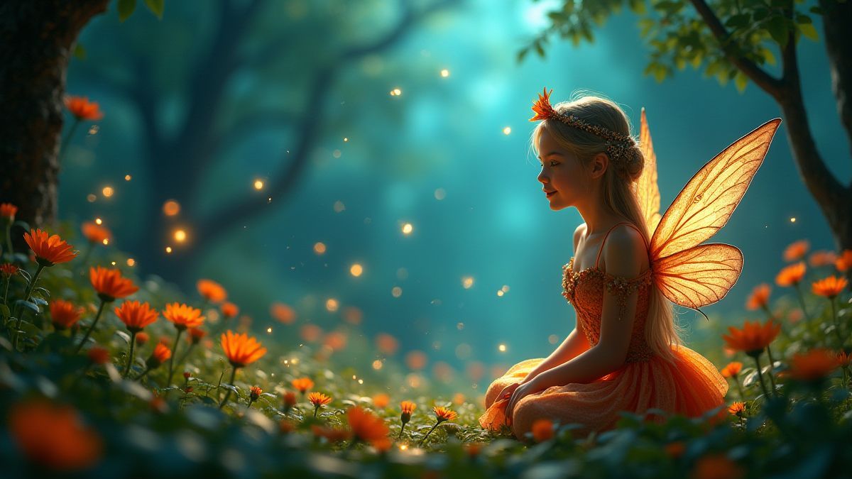 Um jardim cheio de vagalumes e uma princesa mágica.