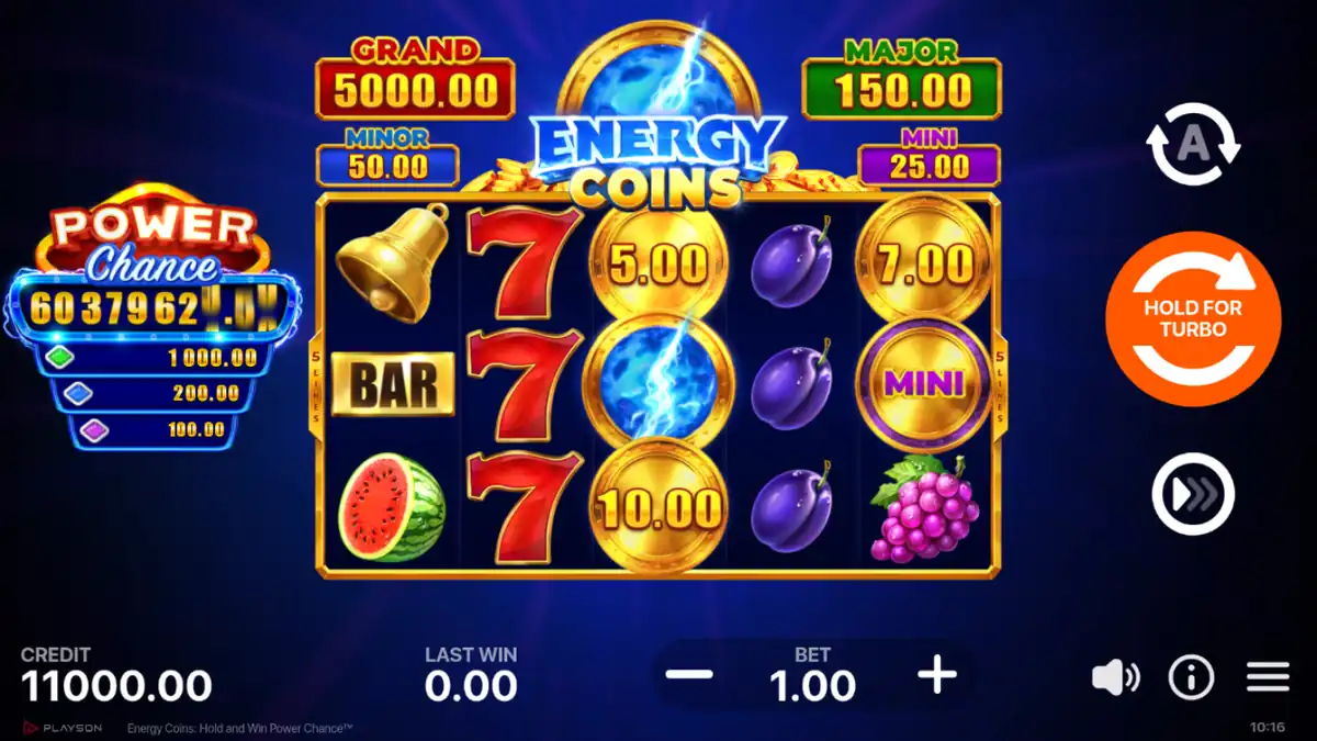 Écran du jeu de base Energy Coins : Hold and Win Power Chance