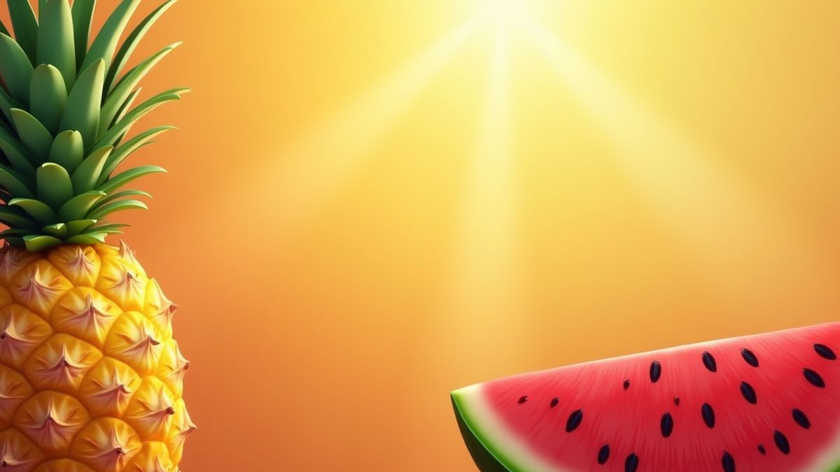 Tropische Früchte, die auf einem leuchtenden Hintergrund strahlen