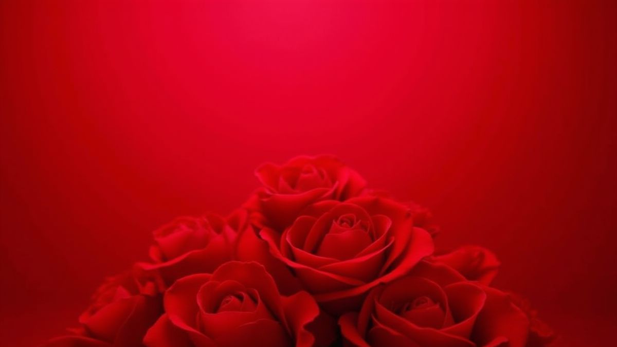 Rosas rojas apiladas sobre un fondo brillante.