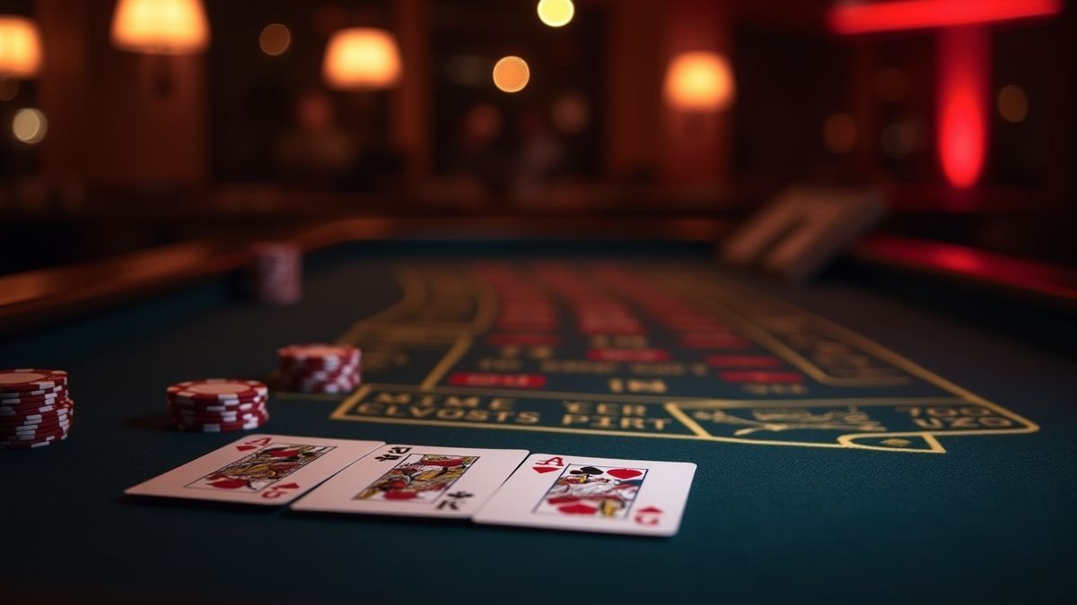 Stylischer Blackjack-Tisch mit ordentlich platzierten Chips und Karten