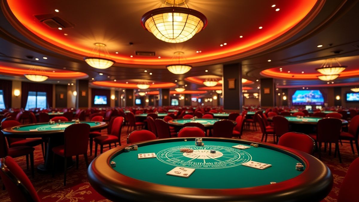 Elegantes Casino-Interieur mit Tischen für Kartenspiele