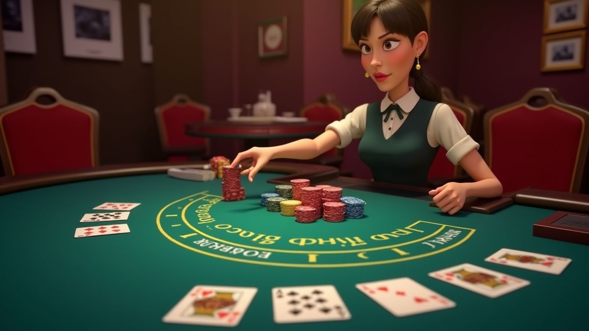 Jugador tomando decisiones en una mesa de blackjack